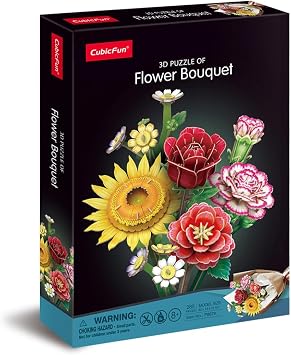 CubicFun 660867 3D Puzzle Flowers, Colourful Mix, 3D Bouquet with 285 Pieces, DIY Decoration Craft Set for Adults and Children from 8 Years