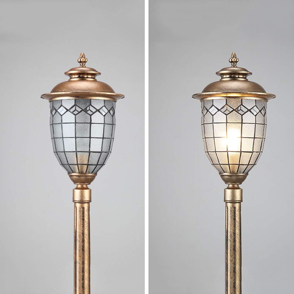 Lampadaire extérieur, Douille E27, Lanterne en Verre, Style européen rétro Antique, étanche IP54, en Aluminium moulé sous Pression et Laiton, Hauteur 2,45 m.,Brass-Height 2.45m