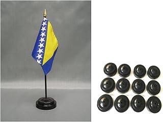 Made in the USA – 12-Pack Bosnia and Herzegovina 4"x6" Miniature Desk Flags with Stands – Small Stick Flags for Table Display, Events & Cultural Décor