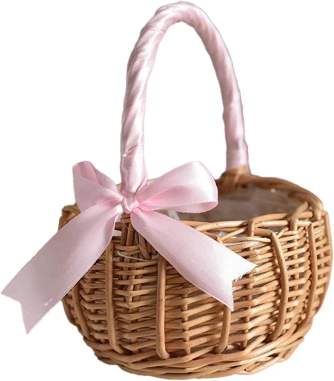 Flower Girl Baskets Hand-Woven Wedding Flower Basket with Handle Wicker Sundries Basket Flower Girls Basket(White L)