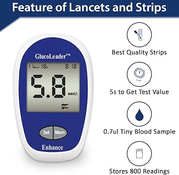 Enhance Blood Glucose Test Strips Pack of 50 Blood Sugar Test Strips & Lancets. Made in Taiwan. (No Meter Included)
