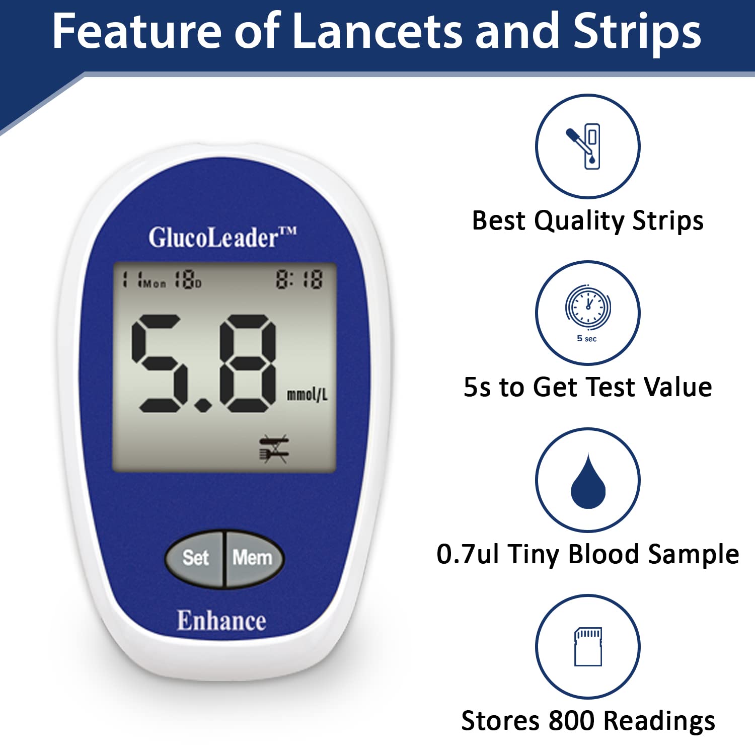 GlucoLeader Enhance Blood Glucose Test Strips Pack of 50 Blood Sugar Test Strips & Lancets. Made in Taiwan. (No Meter Included) - Image 4