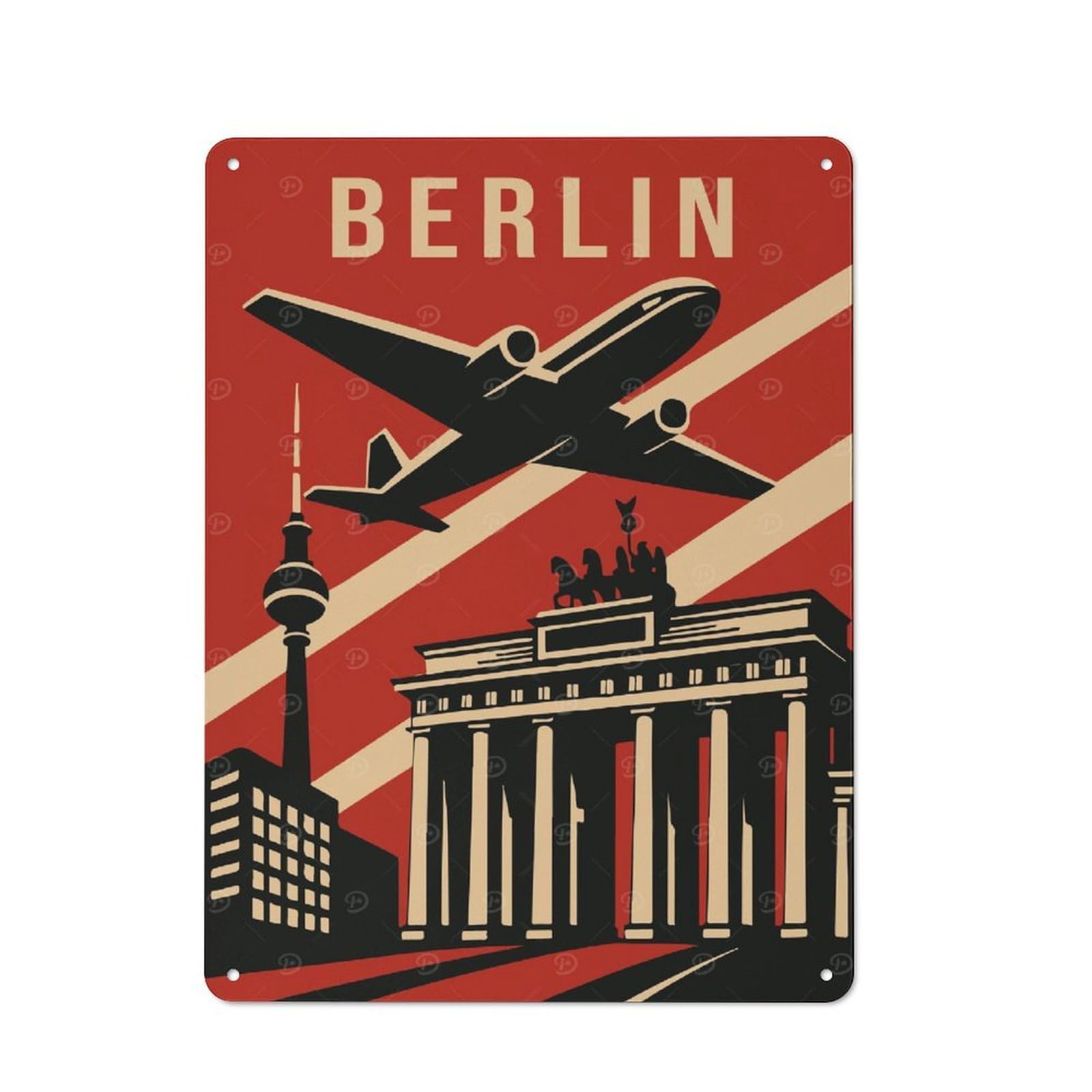 Junmoney Style-21 Tin Wall Plaque 40X30cm With Berlin Vintage Travel For Home Office Or Studio, New Home Wall Decor For Home Office Decor Fans