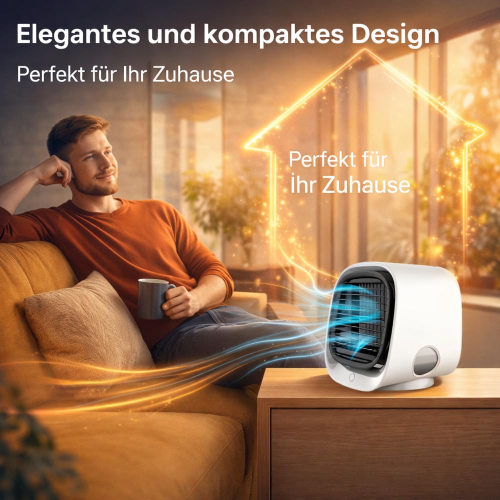 AiraBreeze Mini Klimaanlage Luftkühler Tragbar Ventilator Schlafzimmer Leise