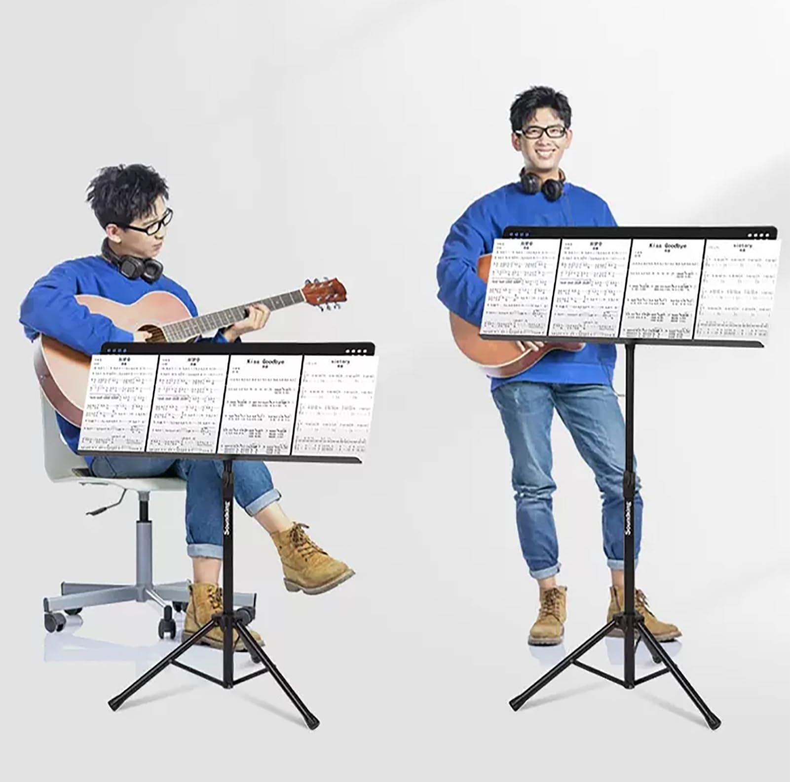 Porta spartiti Musicali Resistente, leggii per Direttore d'orchestra - Altezza Regolabile da 92 a 136 cm, Supporto per leggio Girevole per palcoscenico e Studio.