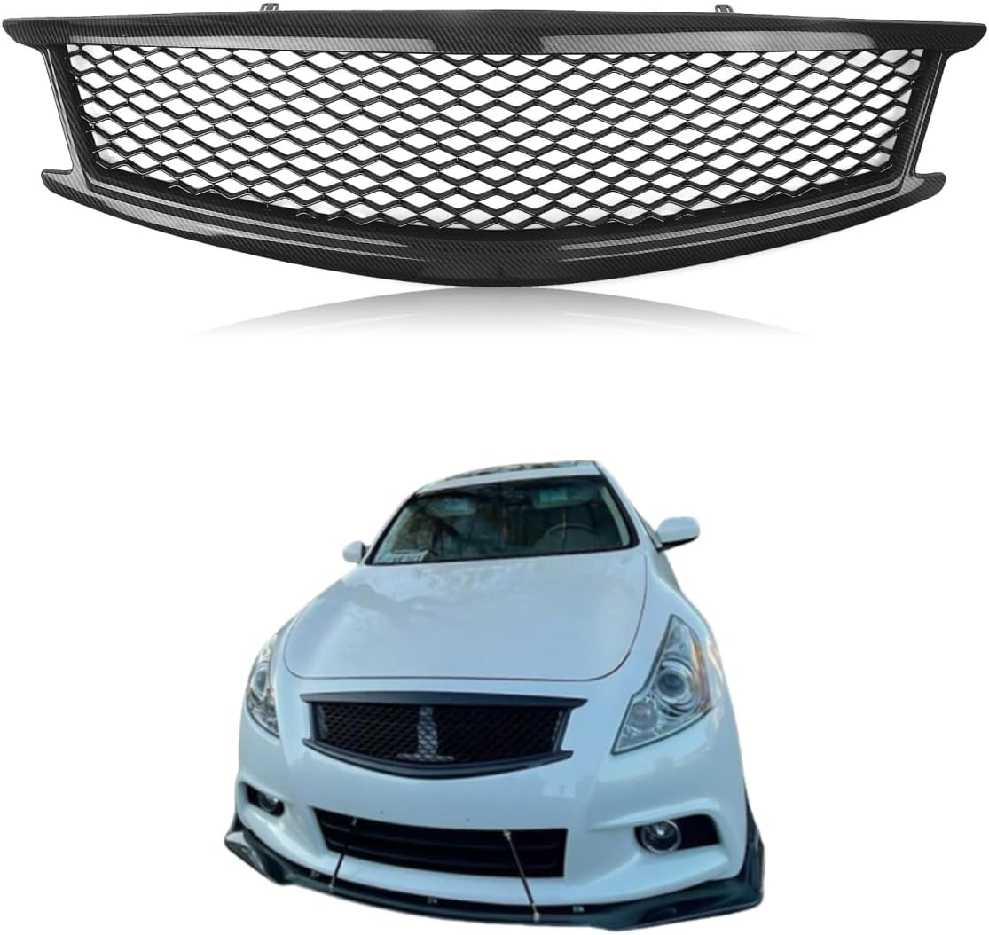 Front Car Bumper Grille Grill for Infiniti G37 G25 2010-2013 Q40 2015 4 Door Sedan Carbon Fiber Look