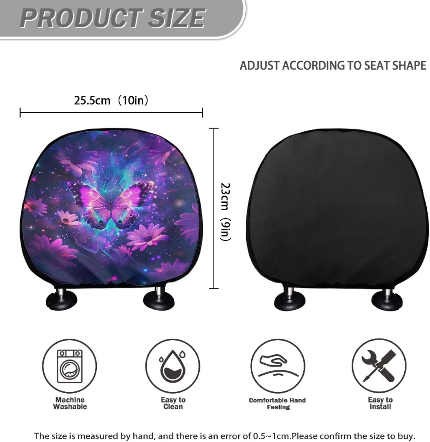 Butterfly 2 Pack Headrest Covers for Cars Universal Headrest Anti-Dirty Covers Auto Interior Accessories Decor Vehicle Seat Pillow Covers No-Slip Headrest Protector
