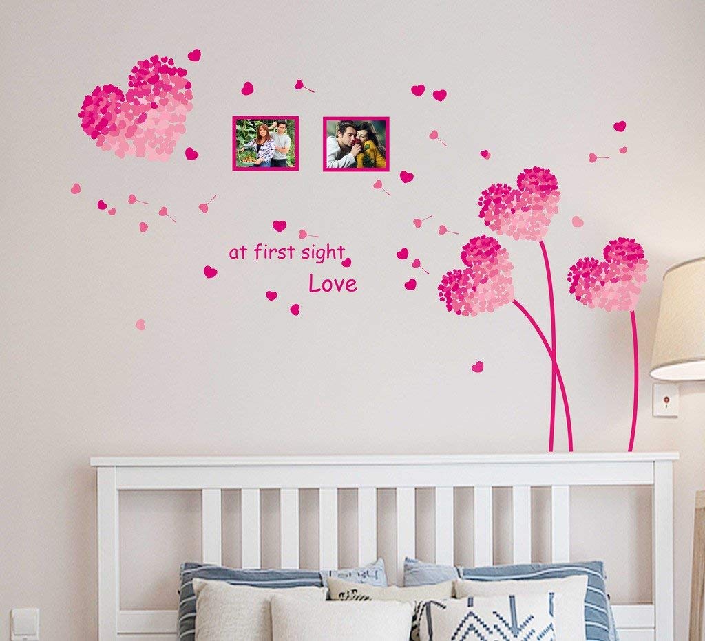 Heart Shaped Flowers with Blowing Petals' Wall Decal (PVC Vinyl, 70 cm x 50 cm x 70 cm, Multicolour)