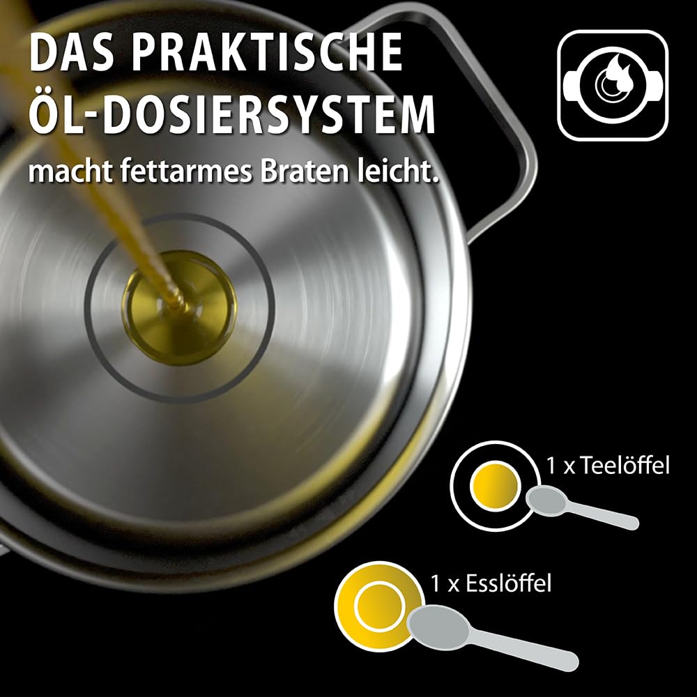 ELO Topfset Excellent 5-teilig, Edelstahl 18/10 - Induktion, Literskala | Volumenskala, Öl-Dosiersystem, Impactboden, spülmaschinengeeignet, backofenfest