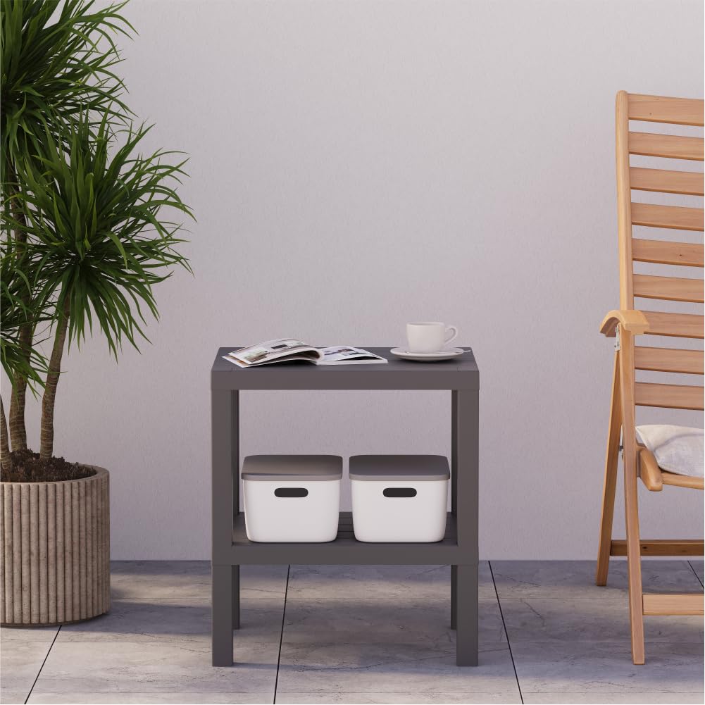 sugodesign OMBEG 2-stöckiger Mehrzweck-Beistelltisch, Nachttisch, Rechteckig, Wasserfester Kunststoff, Tragkraft 10 kg pro Boden, für Bad, Küche, Balkon, Schlafzimmer (grau)