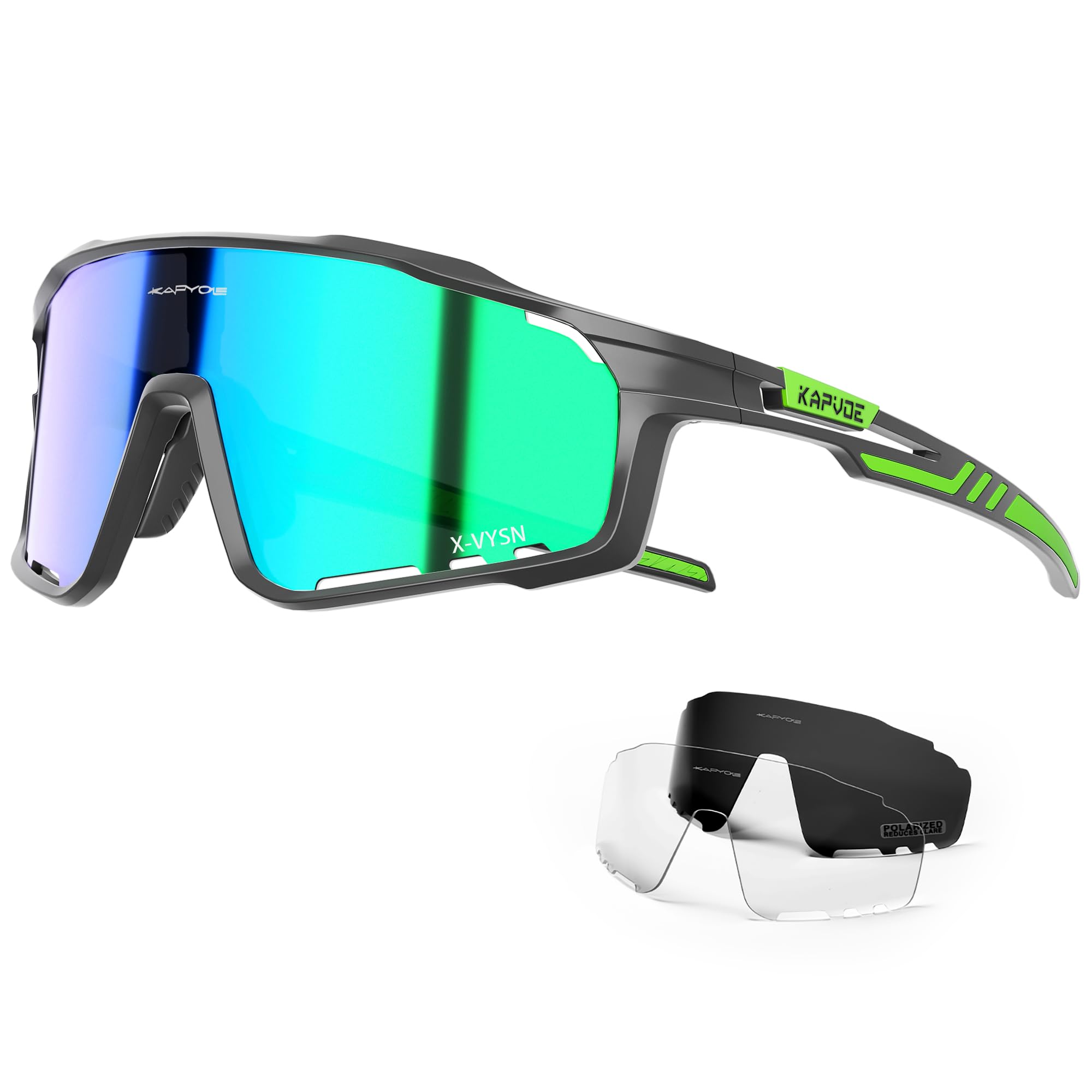 KAPVOE Polarized Cycling Glasses MTB Glasses Mountain Bike Glasses Men Women Biking Glasses Sport Sunglasses Bicycle Riding Glasses MTB Goggles Cycle Glasses Running Fishing Road Bike Sunglasses Green — image 1
