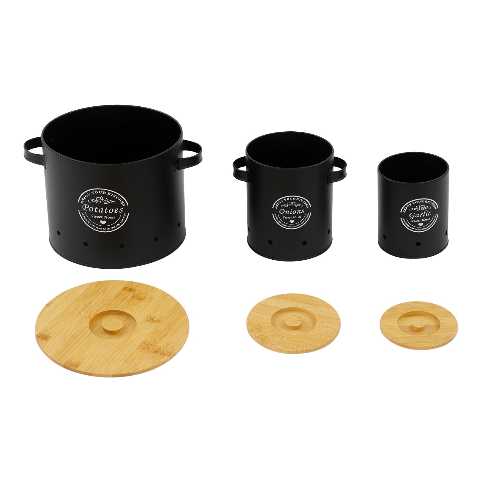 3er Set Aufbewahrung Kartoffeln Zwiebeln Knoblauch Kartoffel Aufbewahrungsbox mit Frischebelüftung Zwiebel Aufbewahrungbox mit Deckel & Griff Aufbewahrung Küche aus Kohlenstoffstahl，A，A