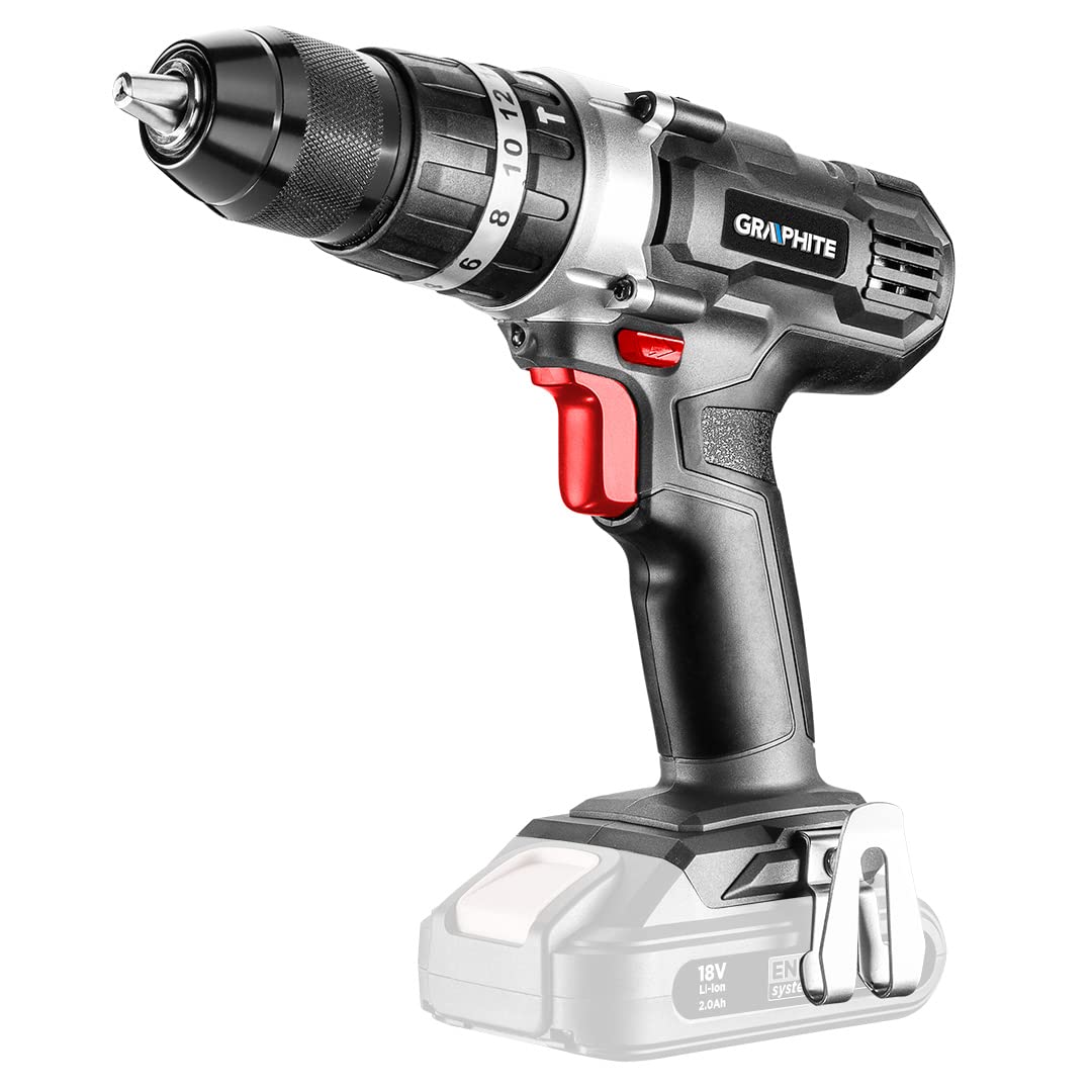 GRAPHITE Perceuse-visseuse sans fil 18V, Li-Ion, RPM I : 0-350 min-1 II : 0-1250 min-1, impact I : 0-5250 min-1 II : 0-18750 min-1, sens horaire/antihoraire, mandrin auto-serrant 2-13 mm