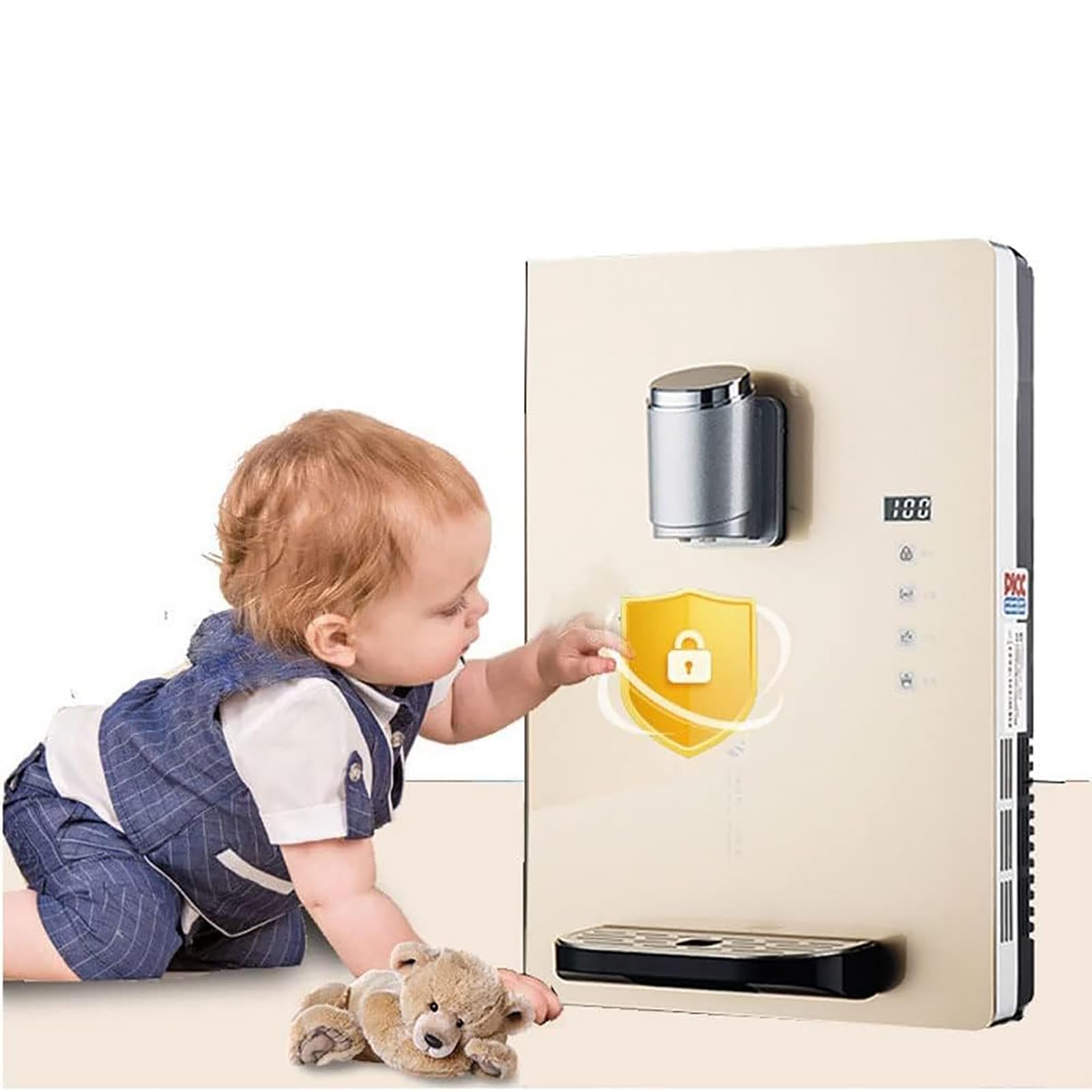 Distributeur Deau Mural Alimenté par Le Réseau, Eau Chaude Et Froide, Capacité De Chauffage De Leau 30 L/h, Double Fonction Glace Et Eau Chaude, Sécurité Enfant Électronique, Écran Tactile