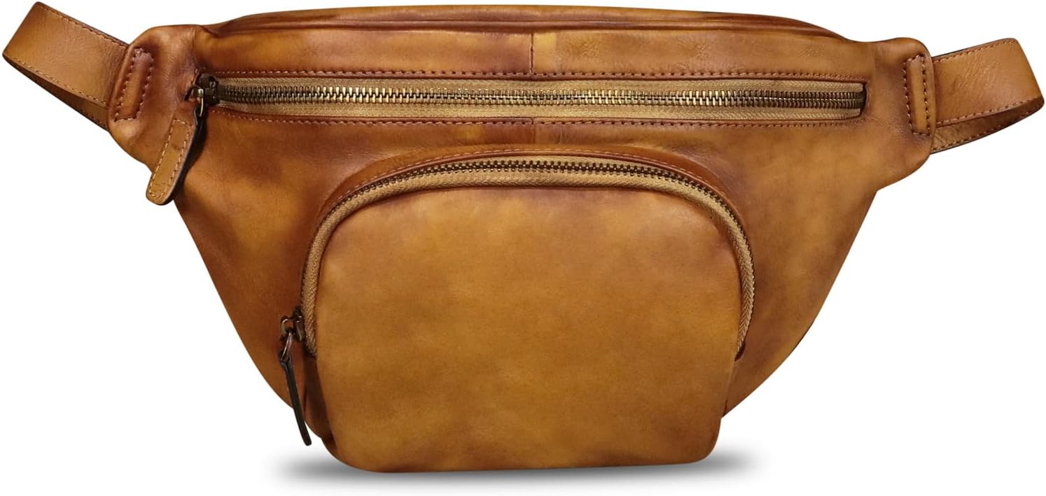 Genuine Leather Fanny Pack for Women and Men Vintage Real Leather Sling Bag Crossbody Bag Fashion Waist Bag Chest Purse (Brown)