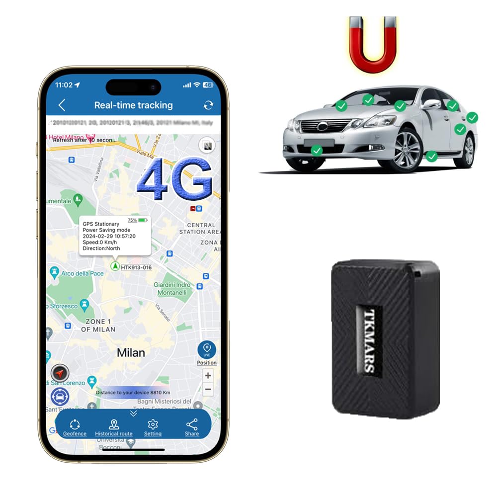 TKMARS Traceur Micro-GPS Tracker Petit Traceur GPS Le Plus Petit Appareil de Suivi GPS Traqueur Aimant pour Voiture Moto Vélo Scooter Enfants Valise Sacs TK913-4G