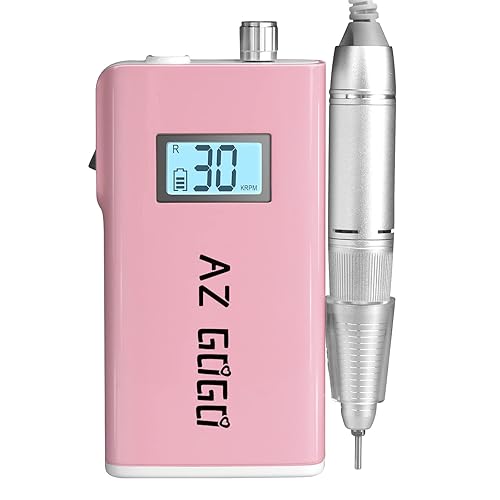 AZ GOGO - Taladro de uñas profesional, 30000 rpm, recargable, portátil, para uñas de gel acrílico, lima E eléctrica mejorada con pantalla LCD (rosa)