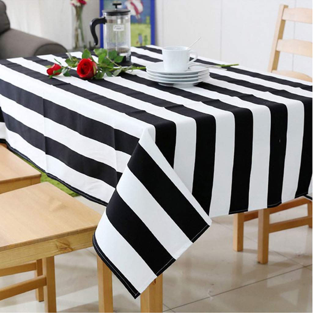 Nowoczesny czarno-biały bawełniany lniany obrus w paski 220 x 140 cm prostokątny design na wesela i jadalnię elegancka dekoracja stołu i niezbędne nakrycia stołu