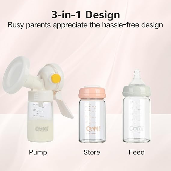 COMI Natural Glass Baby Bottle,Breastmilk Storage Bottle for Fridge,Wide Neck Breast Milk Container with Dome Cap,Fits Breast Pumps & Nipples,BPA Free,2PCS (6oz,2 Gray Lids)