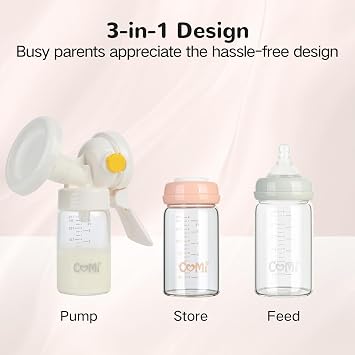COMI Natural Glass Baby Bottle,Breastmilk Storage Bottle for Fridge,Wide Neck Breast Milk Container with Dome Cap,Fits Breast Pumps & Nipples,BPA Free,2PCS (6oz,2 Gray Lids)