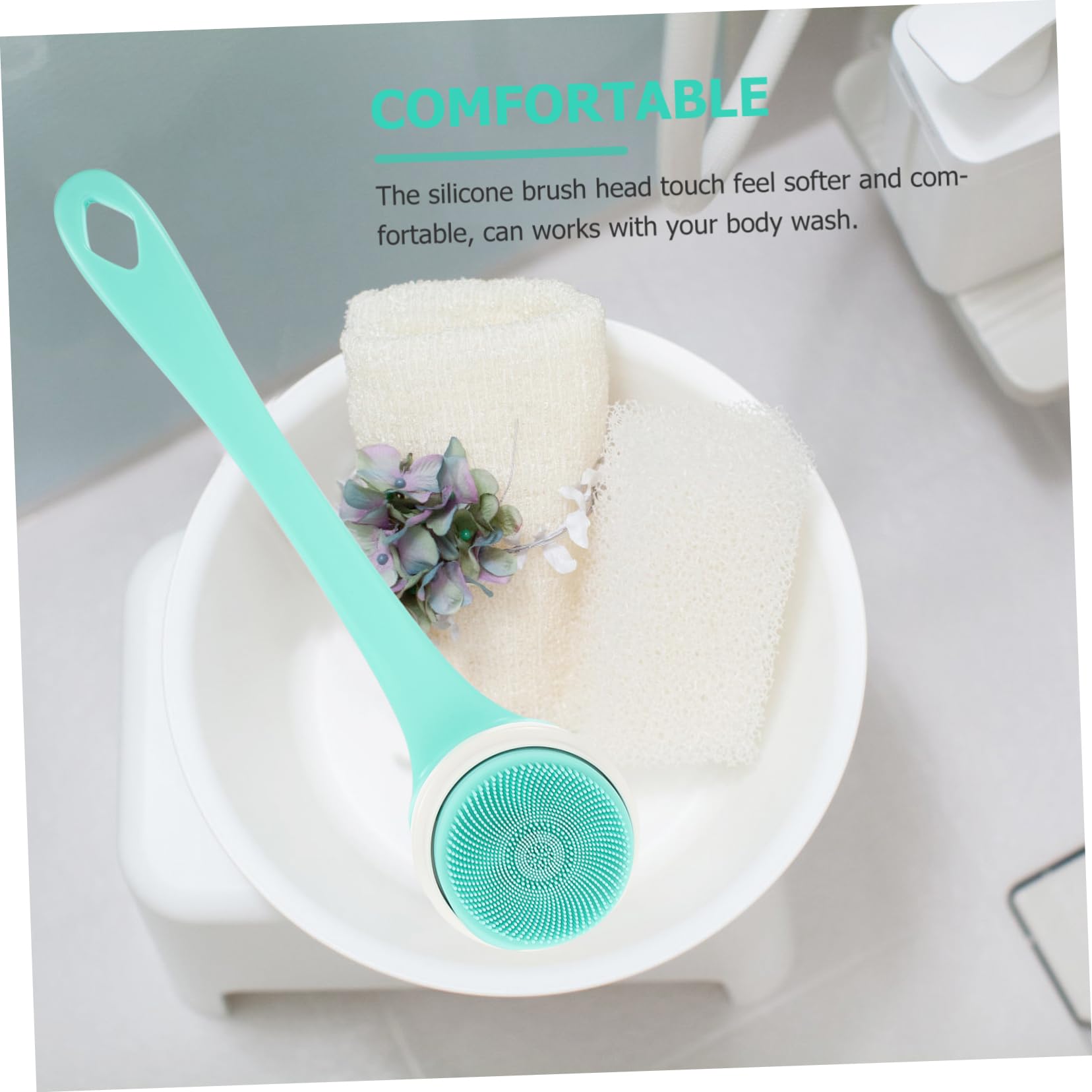 Cepillo de Ducha Eléctrico Recargable de 1800mah, Verde | Abs y Silicona, Mango Largo y Diseño Portátil, para Baño y Limpieza Corporal