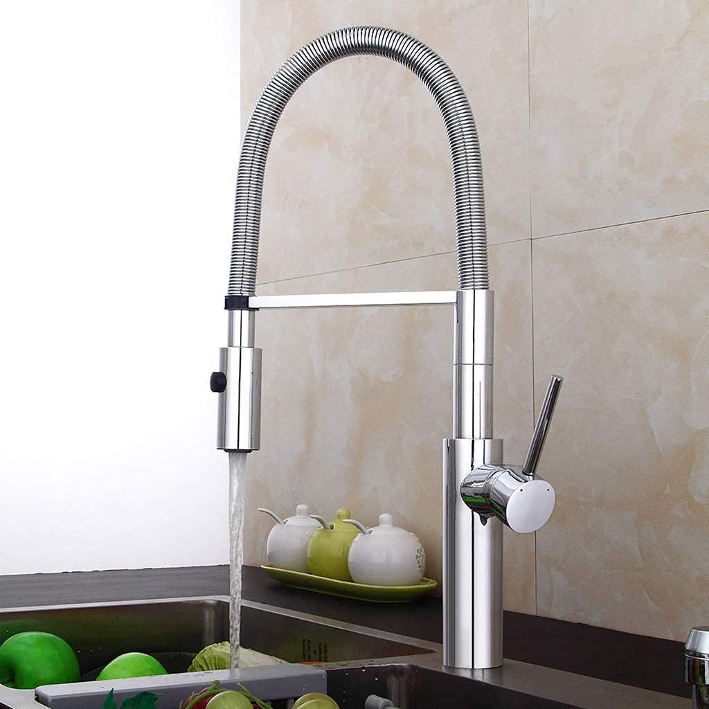 Rubinetto da Cucina Moderno Cromato Estraibile con beccuccio Girevole a Molla, Elegante Miscelatore per Bar e Bagno, Design Raffinato per Un Facile utilizzo e Una funzionalità migliorata.