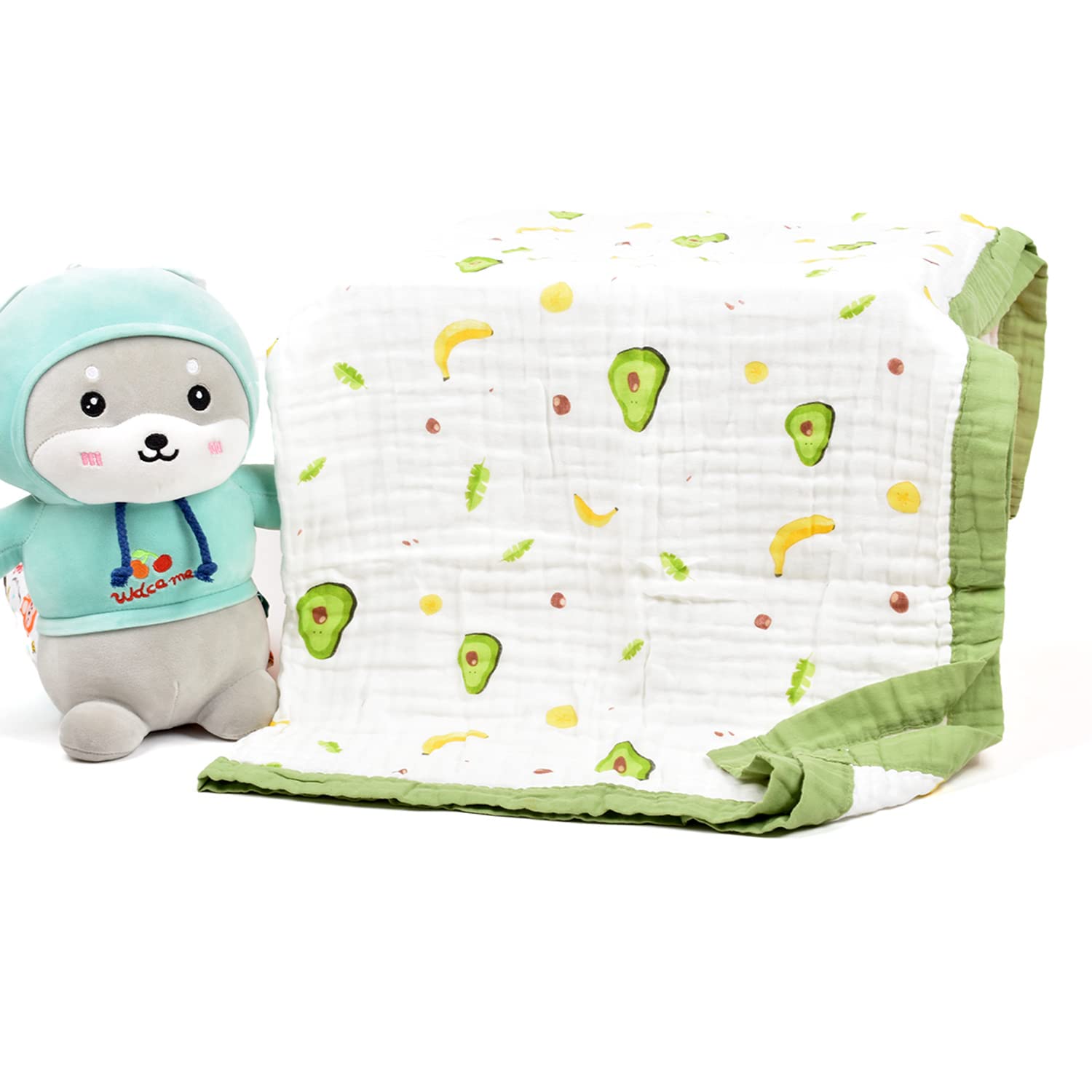 MOM'S HOME Pure Organic Cotton 6 Layer Muslin Blanket for Baby | Ultra-Soft Swaddling Towel for Newborns and Toddlers |100 x100 cm | 0-3 Years (Avocado)-image-24