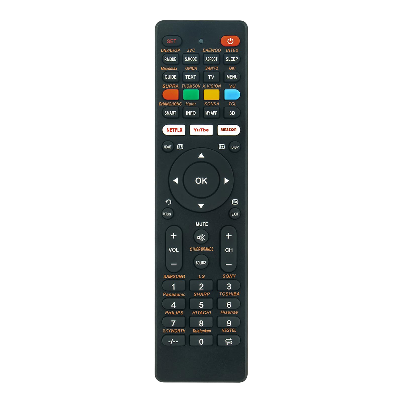 Back of AIDITIYMI RC-G009 remote control with brand search instructions printed on it.