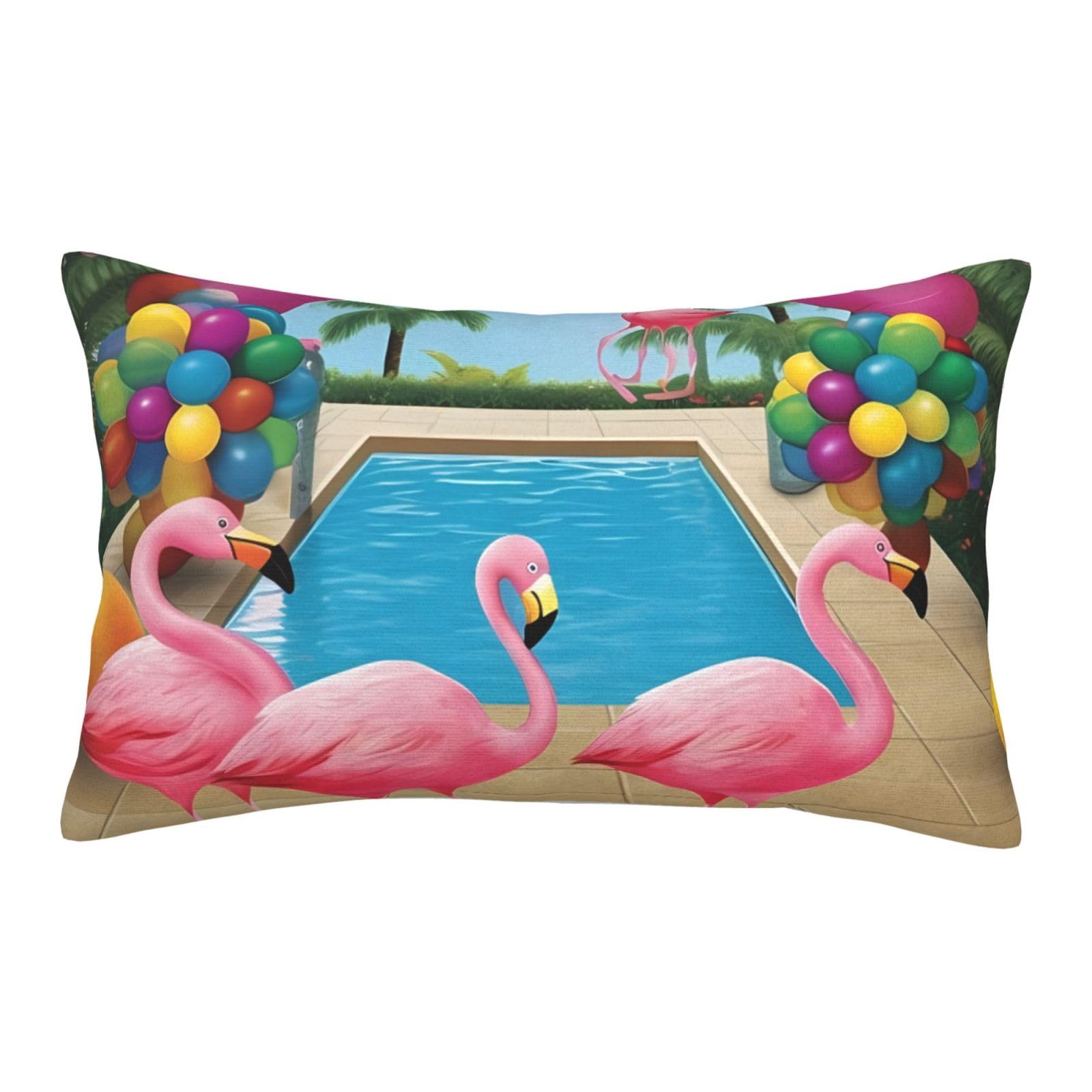 Velvet Pillowcases 14"x20" Ultra Soft Breathable Pillow Cases, Luxury Fuzzy Throw Pillow Covers with Zipper, Flamingo and Swimming Pool Pillow Shams All Seasons Decorative Cushion Cases for Couch