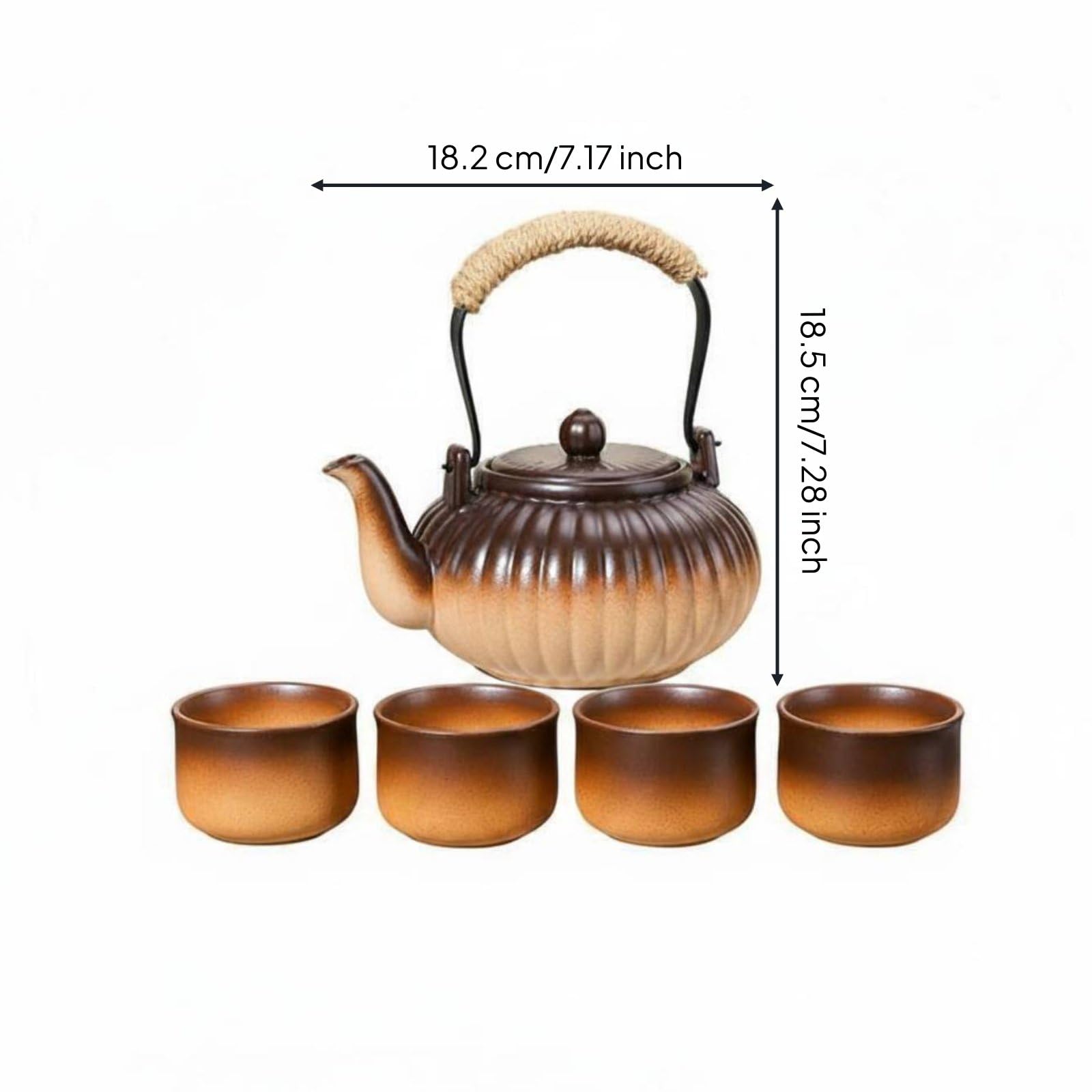 Tetera de Cerámica Tetera Hervidor Jarra Caldera con Diseño Retro y Funcional Ventilación en la Tapa para Evitar, Marrón, Marrón Degradado, style to 4