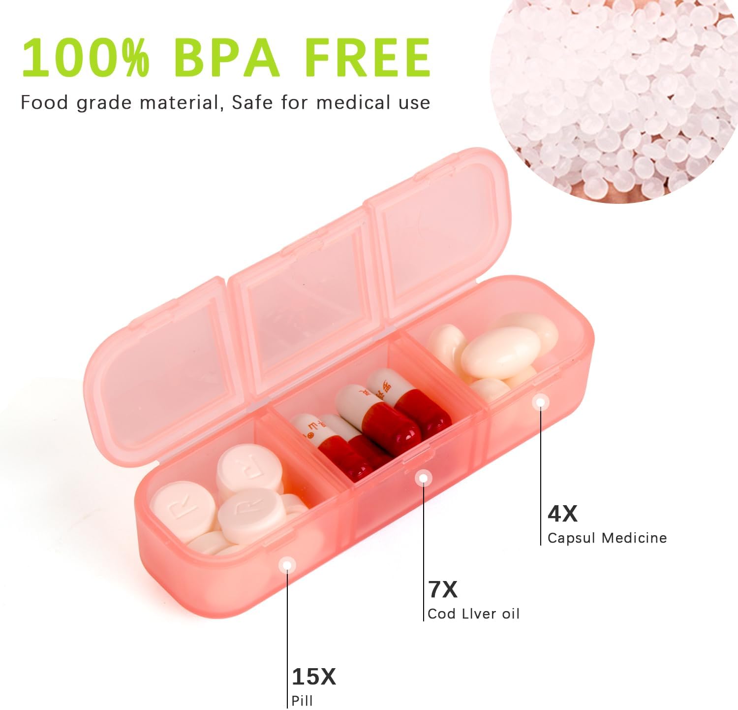Pill Organizer 3 Times a Day Pink, Weekly Pill Case with Labels, Pill Box Medicine Organizer to Hold Vitamins and Medication | IPX7 Waterproof |21 Independent Sealing Rings - Image 3