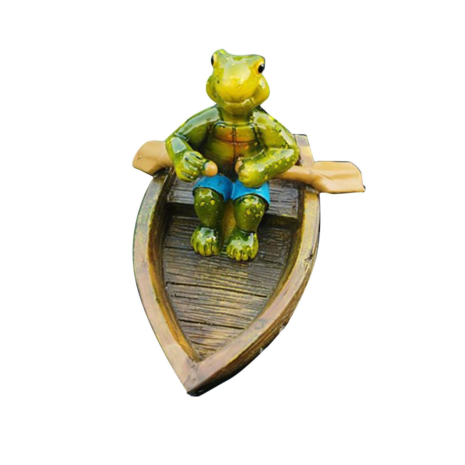 Jiakalamo Turtle A Wooden Boat Mini Pond Decoration, Floating Pond Decoration, Garden Pond, Decorative Sculpture, Floating Animal Statue For Aquarium, Patio, Garden, Pool, Garden Pond Photo Prop (Turtle On A Wooden Boat)