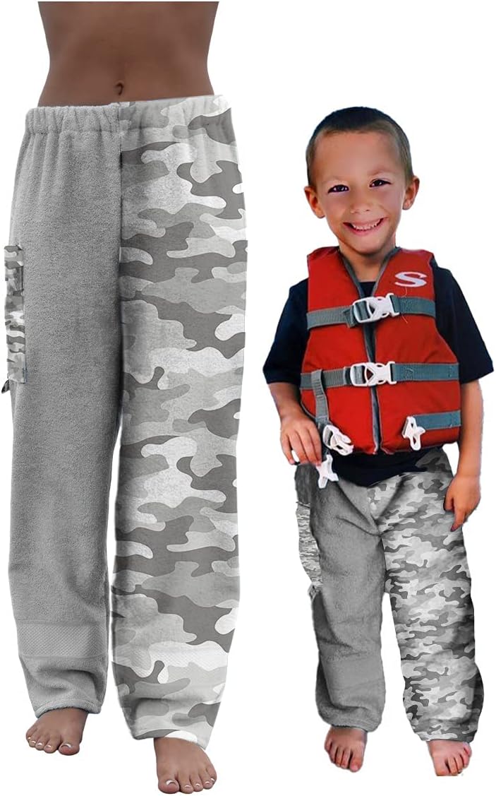 Paradise TowelwearTowel Pants for Swimmers – Cotton Terry Towel Pants – Beach Coverup – Swim wear - Grey Camo Camouflage Pattern