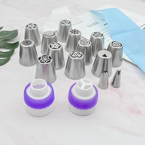 Miniatura 7 de Juego de puntas de flores rusas, 47 piezas de decoración de pasteles y cupcakes, 12 boquillas de glaseado, 2 puntas de hojas, 30 bolsas de