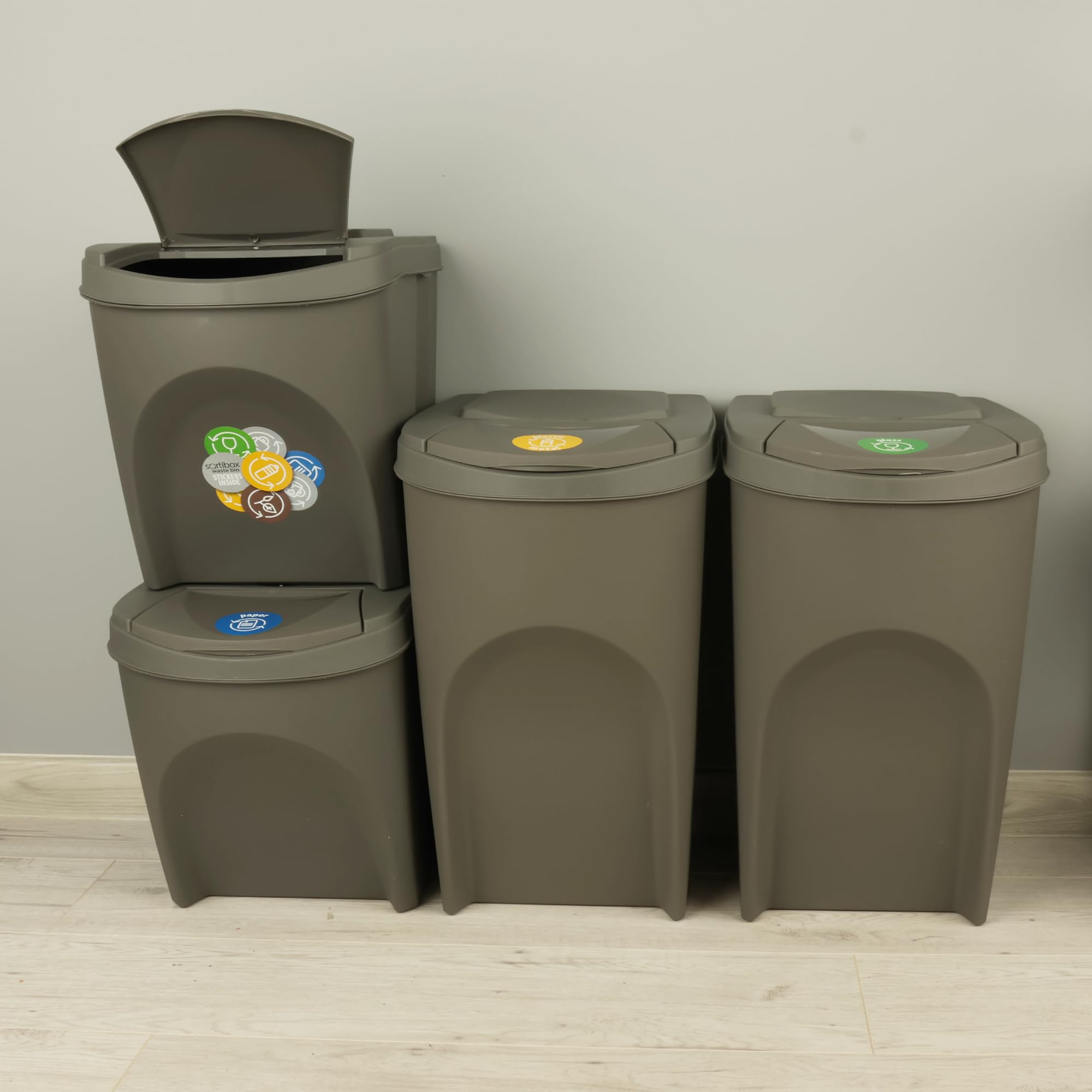 botle Vuilnisemmer, set van 4 120 l afvalscheidingssysteem, set van 2 x 35 l 2 x 25 l afvalemmers in zwart om te stapelen, compact, modulair en licht, eenvoudige sortering van botle Vuilnisemmer, set van 4 120 l afvalscheidingssysteem, set van 2 x 35 l 2 x 25 l afvalemmers in zwart om te stapelen, compact, modulair en licht, eenvoudige sortering van