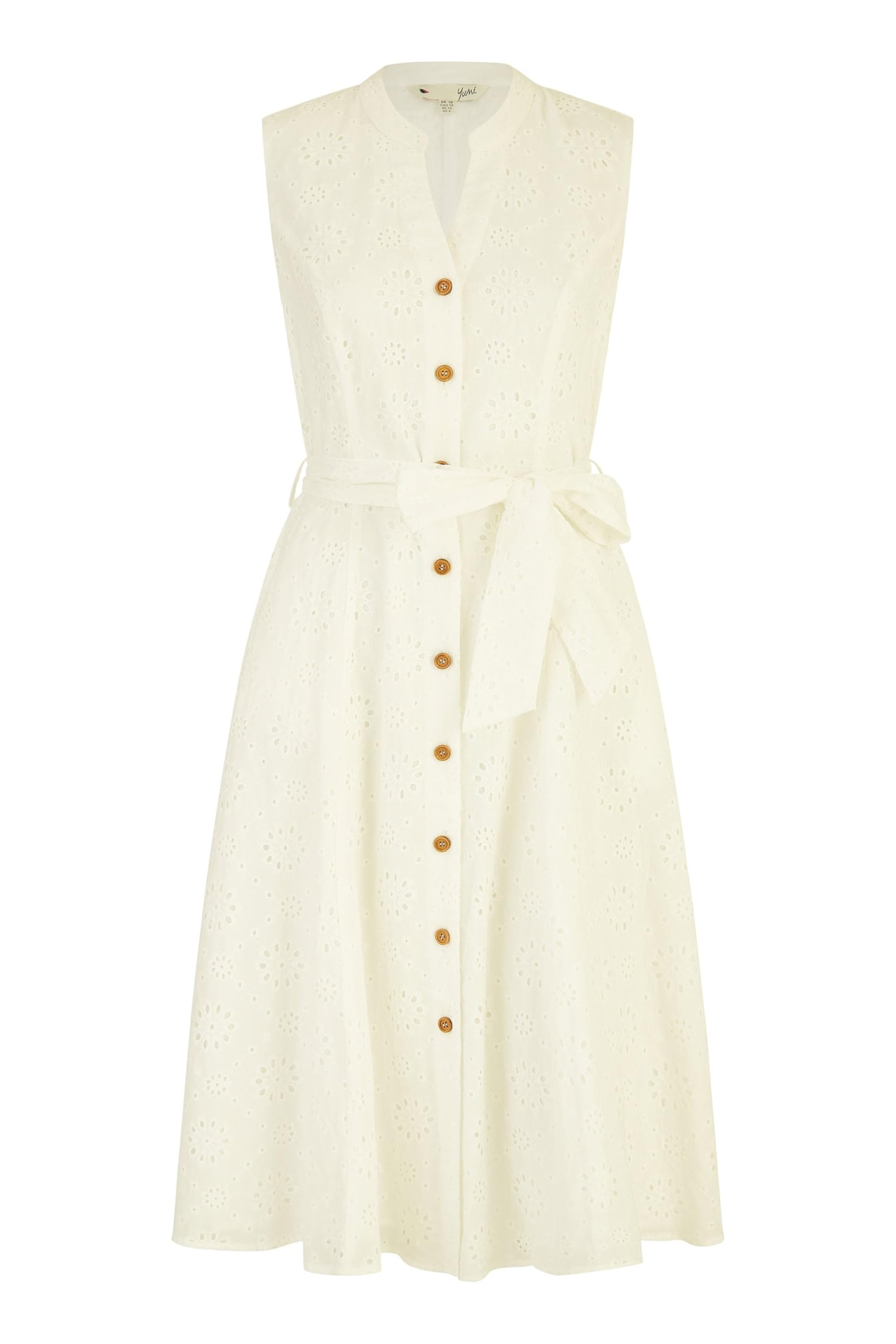 Yumi White Flower Broderie Anglaise Cotton Shirt Dress 10 White