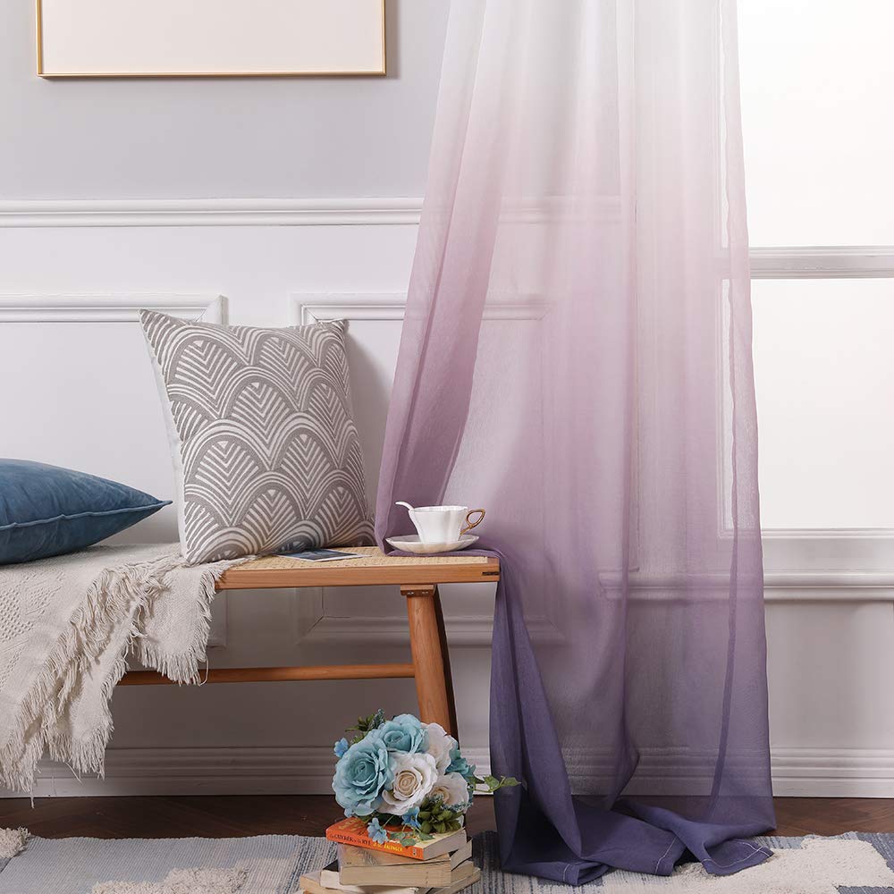 MIULEE 2er Set Voile Vorhang Zweifarbiger Vorhang mit Ösen Transparente Gardine Ösenschal Fensterschal Lichtdurchlässig für Schlafzimmer, 140x225cm, Olivergrün