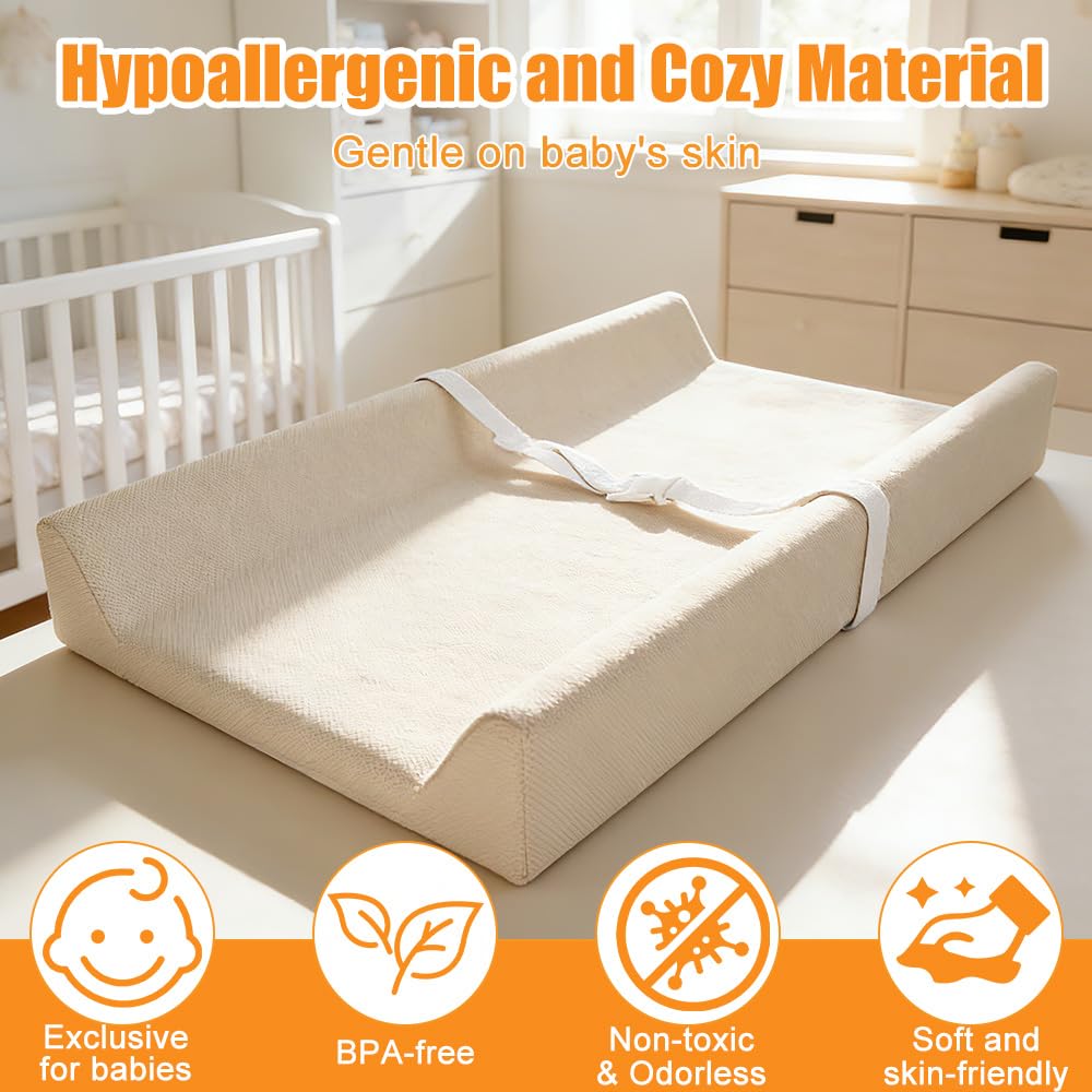 Matelas à langer pour bébé, avec sangle de sécurité, côtés incurvés et bords surélevés, pour commode et table