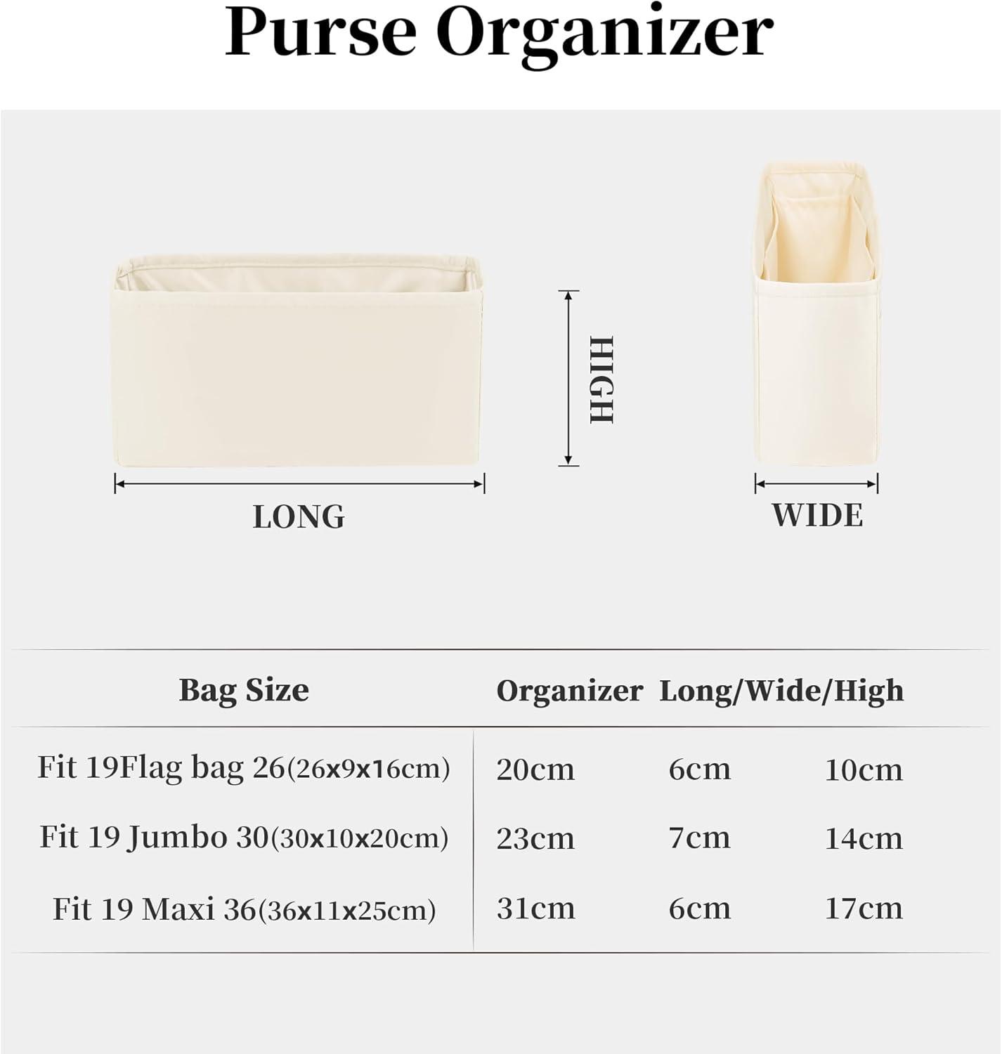 19 Bag Organizer Insert, Purse Organizer with Silky Satin Compatible with Chanel 19 Flap26 Bag, Lightweight Inner Bag for Luxury Bags (Craie, Flap26)