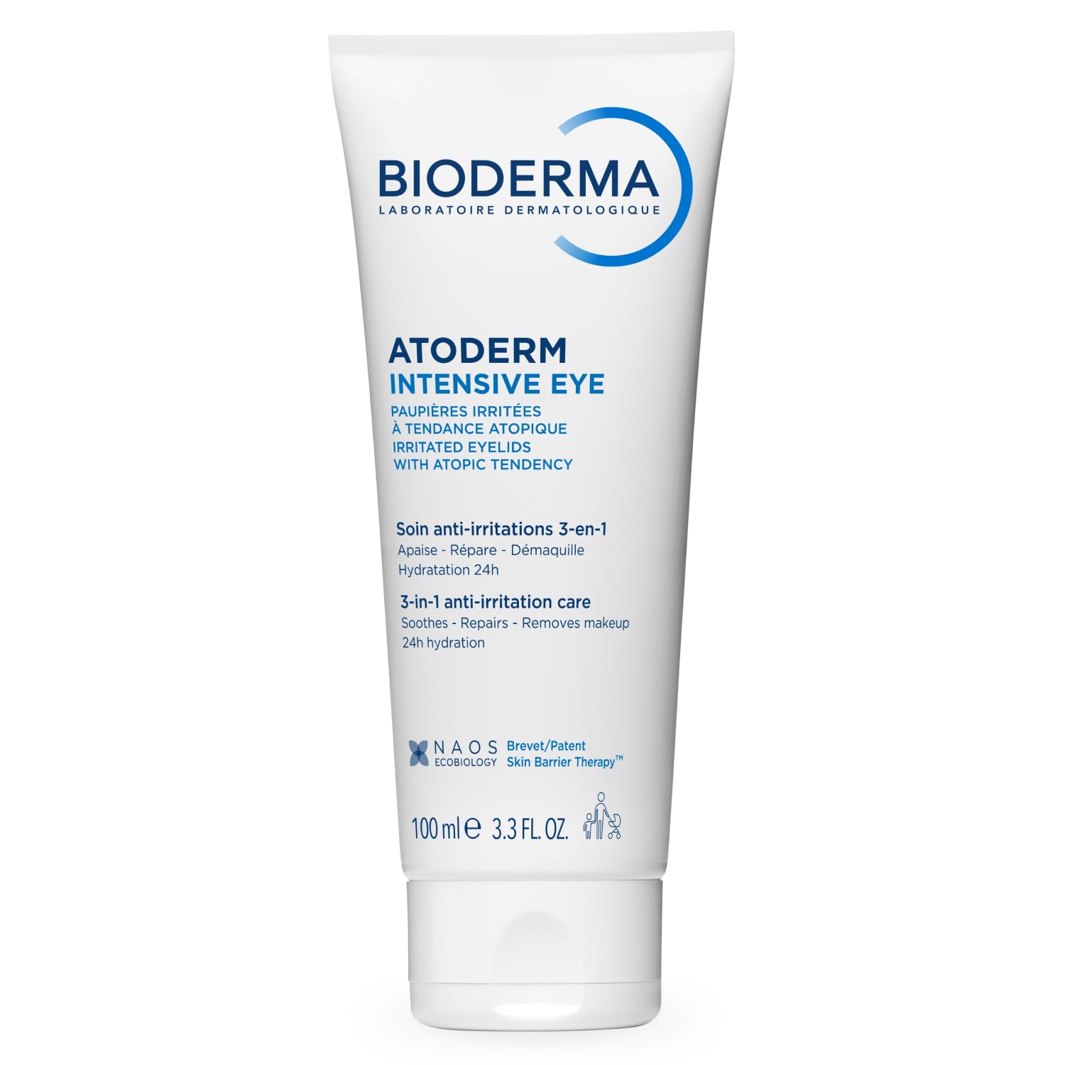 BIODERMA Atoderm Intensive Eye - Trattamento Palpebrale 3-in-1 Detergente, Lenitivo e Riparatore - Buona Base per il Trucco - Pelle molto Secca e Irritata con Tendenza Atopica - Tubo da 100 ml