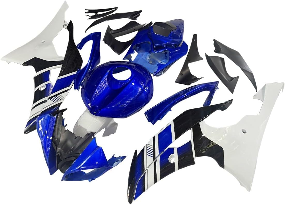 Injection Fairing Kit Fit for 2008-2016 Yamaha YZF R6 Fairings YZF-R6 2008 2009 2010 2011 2012 2013 2014 2015 2016 ABS Plastic Bodywork Body Panel Frame (Blue & White)