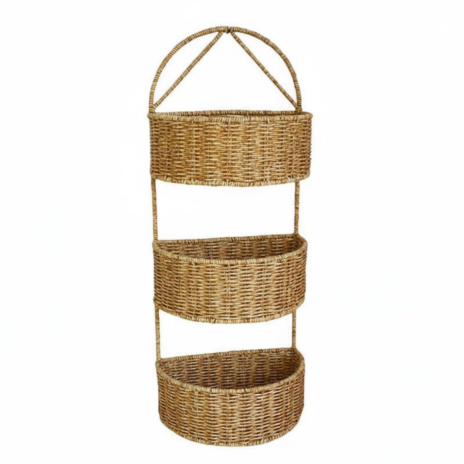 Cesta Colgante Mimbre con Estante Hierro y Polipropileno Tejido para Almacenar Verduras y Especias en la Cocina y Articulos Tocador en el