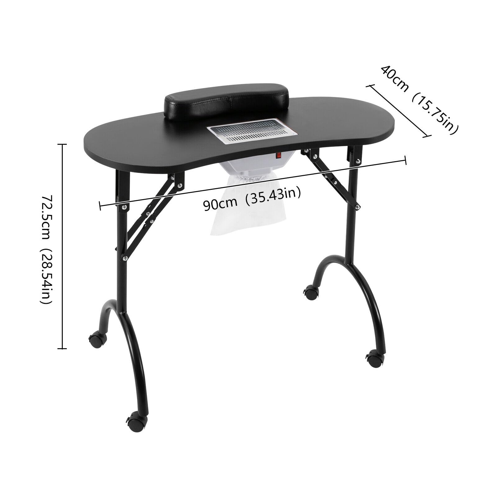 Set di manicure per unghie, tavolo per manicure con aspirazione, tavolo per manicure portatile, tavolo per manicure, tavolo pieghevole con aspirazione della polvere, per unghie, ruote e poggiapolsi