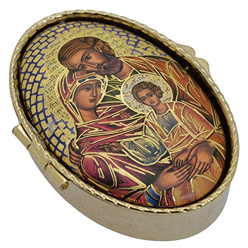 Boîte à chapelet, porte hostie, custode, boite hostie malade, ovale, en métal doré - Sainte Famille, 6,5x4,5cm Cover
