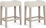 Giantex 24" Bar Stools Set of 2, Upholstered Counter Height Saddle Bar Stools with Footrest and Wood Legs, Farmhouse Button Tufted Backless Barstools for Kitchen Island, Dining Room, Cafe, Beige
