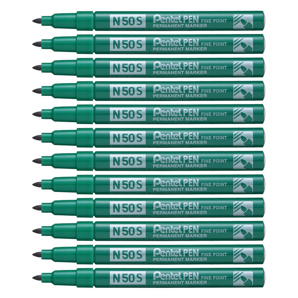Pentel N50S-D Bullet Tip Permanent Marker - Green (Pack of 12)