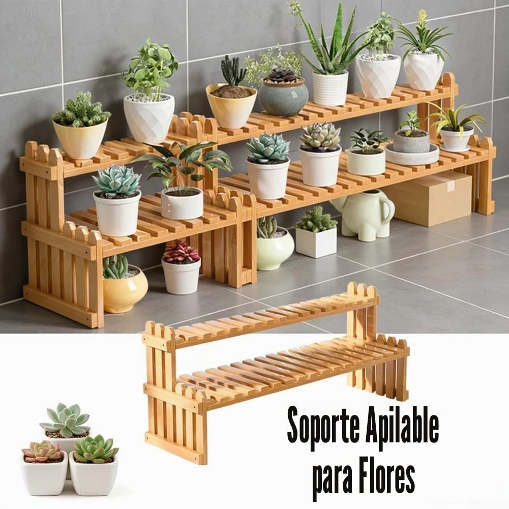 Estante de madera de 2 niveles para plantas para uso de escritorio como soporte para macetas y solución de almacenamiento para organización de espacios pequeños (57 cm)