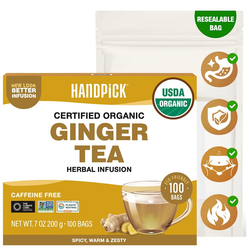 Amazon.com: HANDPICK, Organic Ginger Tea Bags (100 Herbal Tea Bags