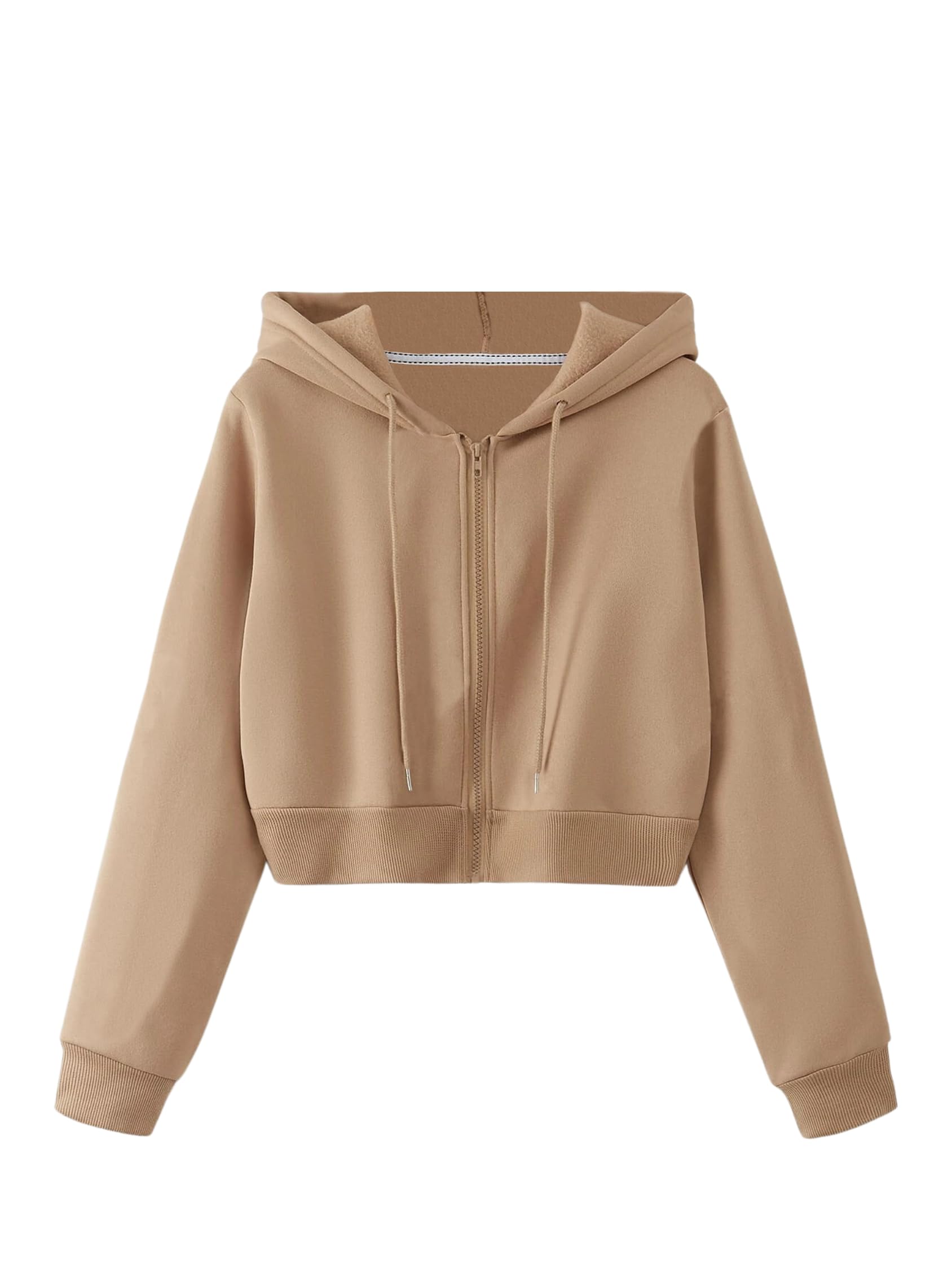 Women's Cropped Zip-Up Cotton Fleece Hoodie, Women Hoodie-image-8