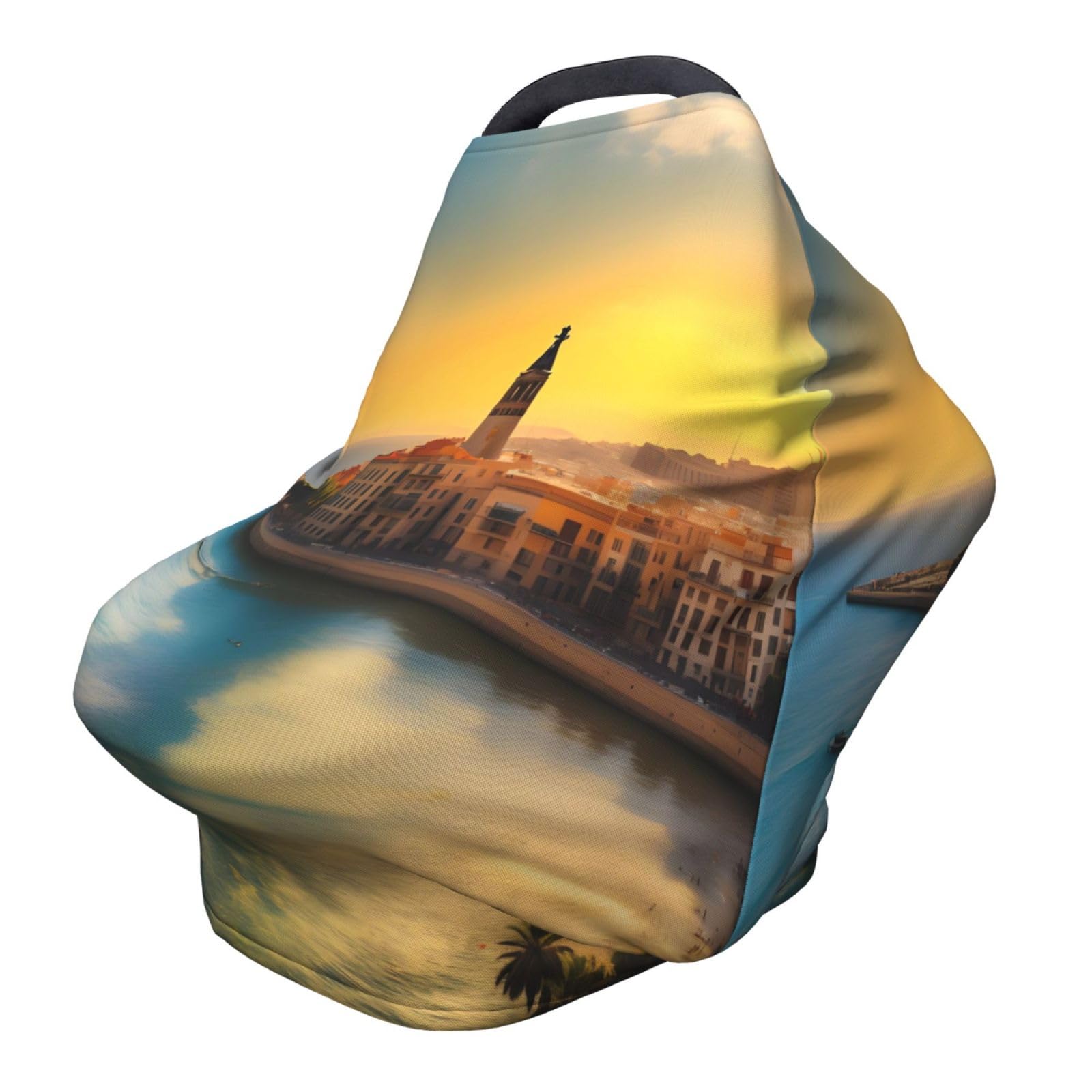 XZDHYZ Sunset in Barcelona Versatile full-print Stroller Chair Cover/Nursing Cover, specially designed for your baby, Black